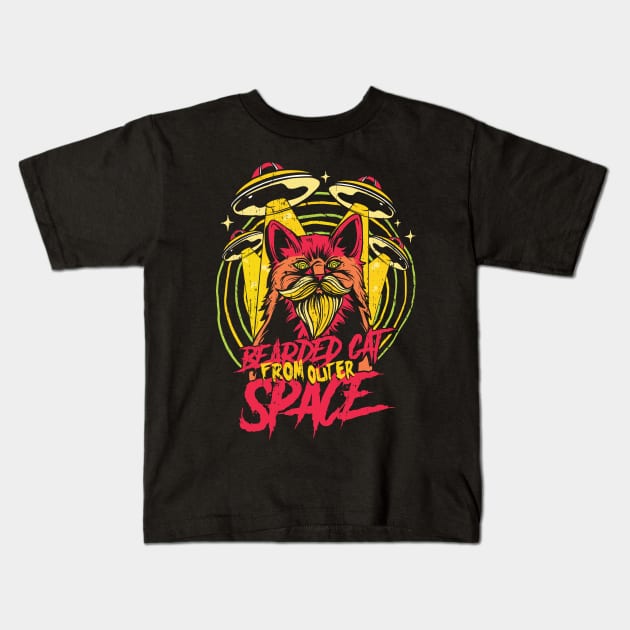 Bearded cat from outer space Kids T-Shirt by Hmus